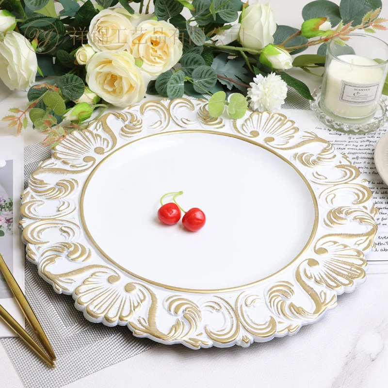 Modern Vintage Decorative Charger Plates Black Banquet Plastic Dish Dishes Sustainable Wedding Supplies for Parties