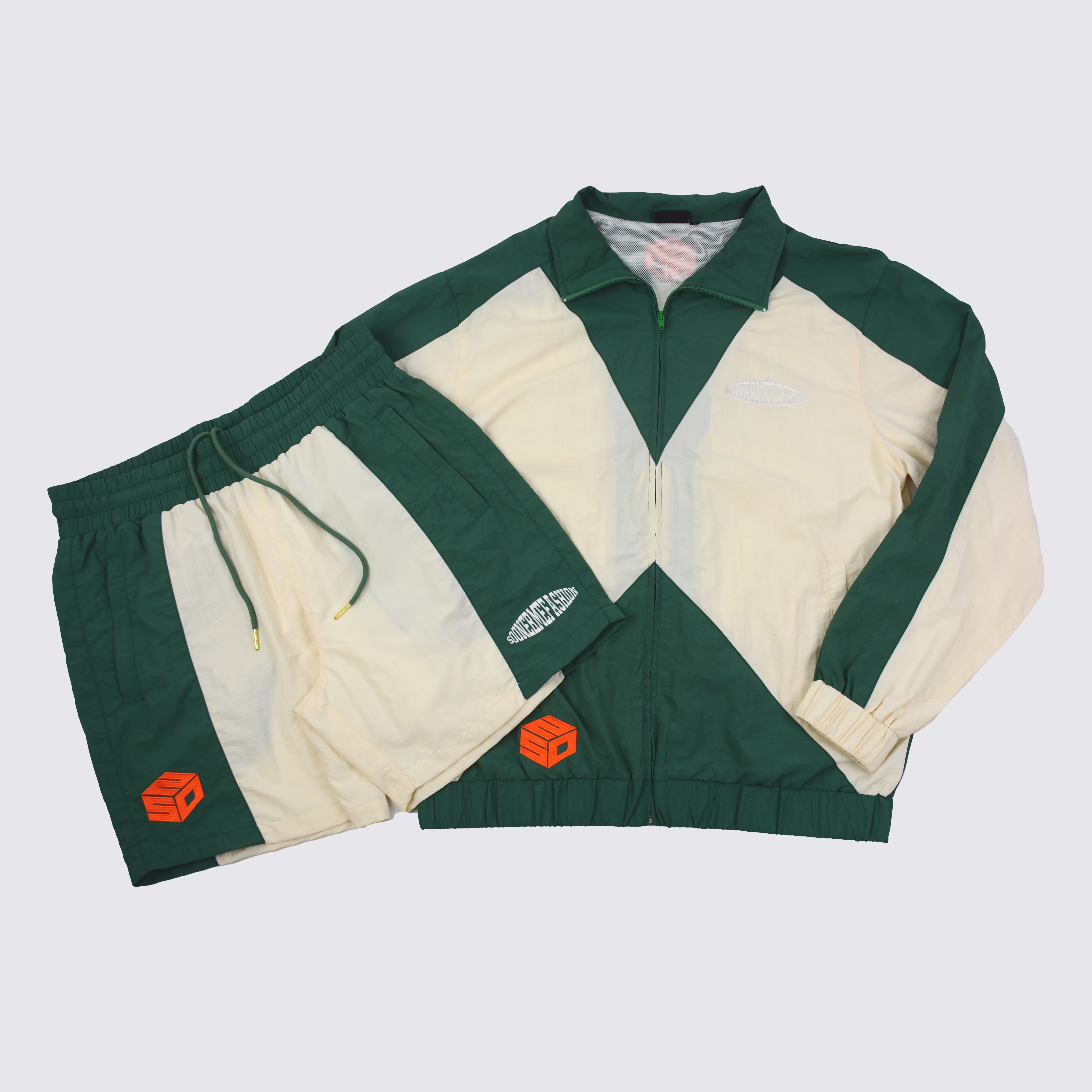 Men Custom Logo Windbreaker Nylon Short Set Windproof  Tracksuit Zipper Jackets And Shorts Two Piece Sets Men