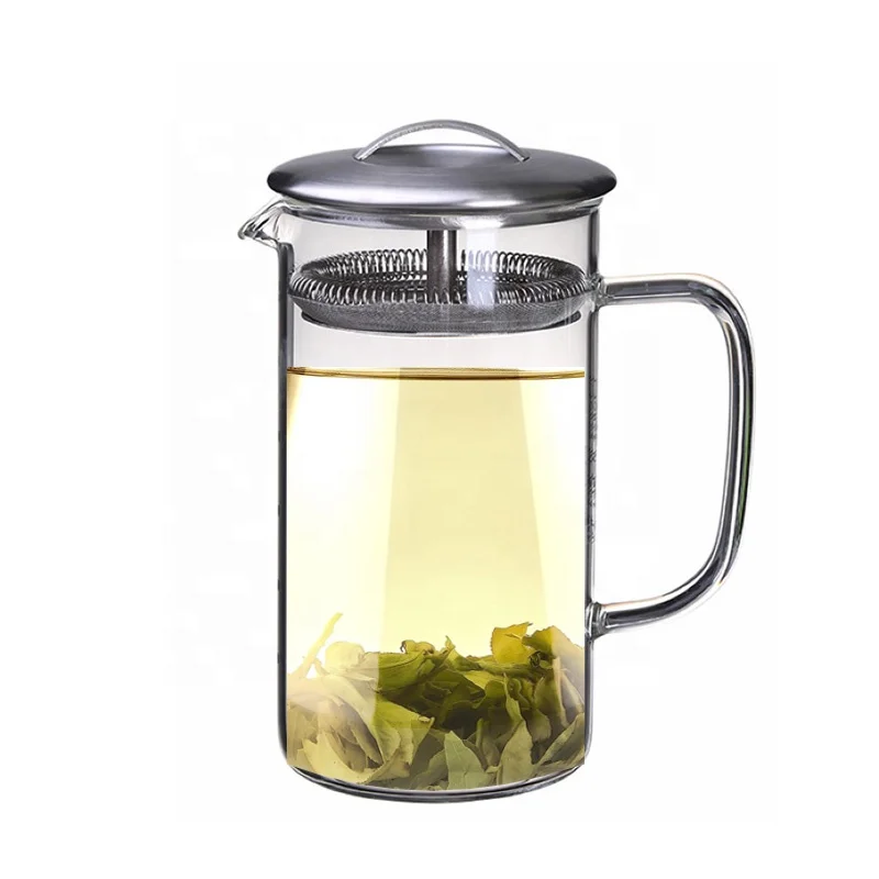 Custom Logo Borosilicate Glass Tea Steeper Easy Simple Tea Brewing Glass Teapot With Strainer Filter Lid and Glass Handle