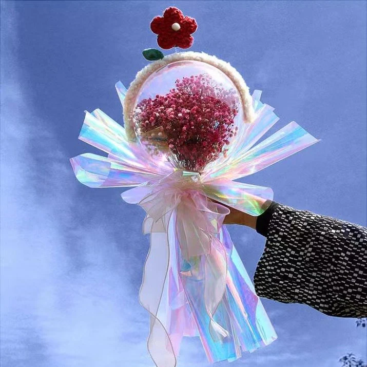 Wholesale Florist Supplies Party Waterproof Paper Plastic Iridescent Film Gift Flower Wrapping Paper Roll