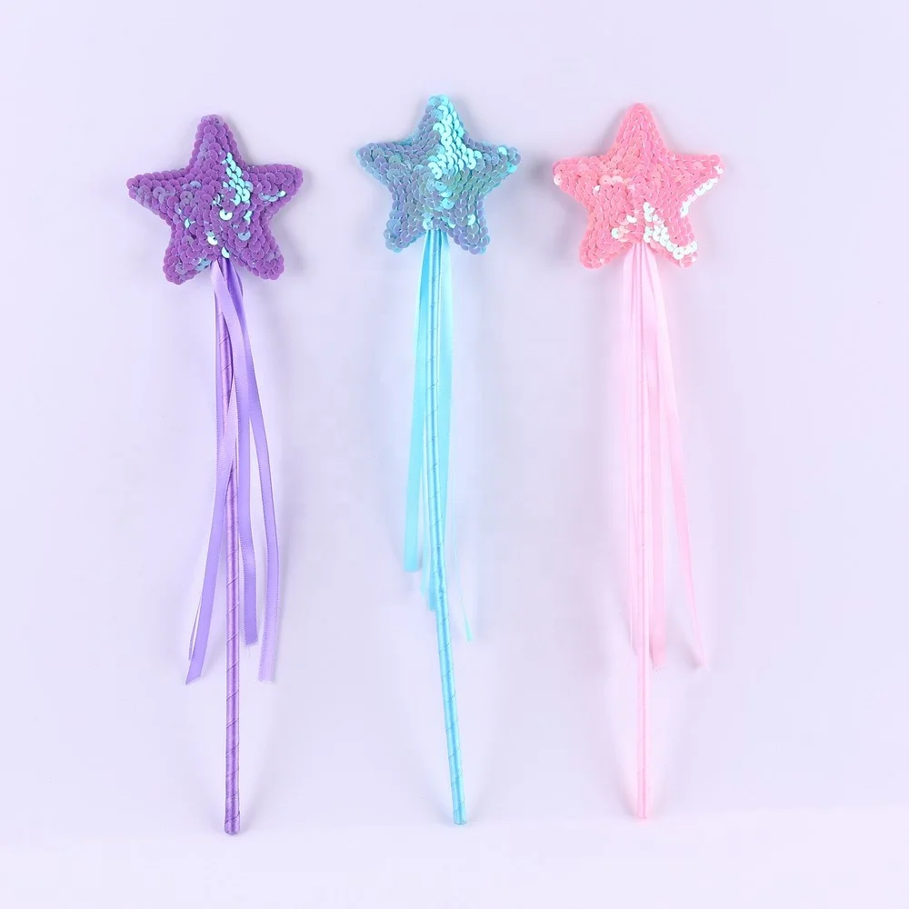 3 Colors Star Wand Magic Stick Girl Party Princess Gift Sequin Angel Cute Five pointed Star Fairy Wand 1pc Costume