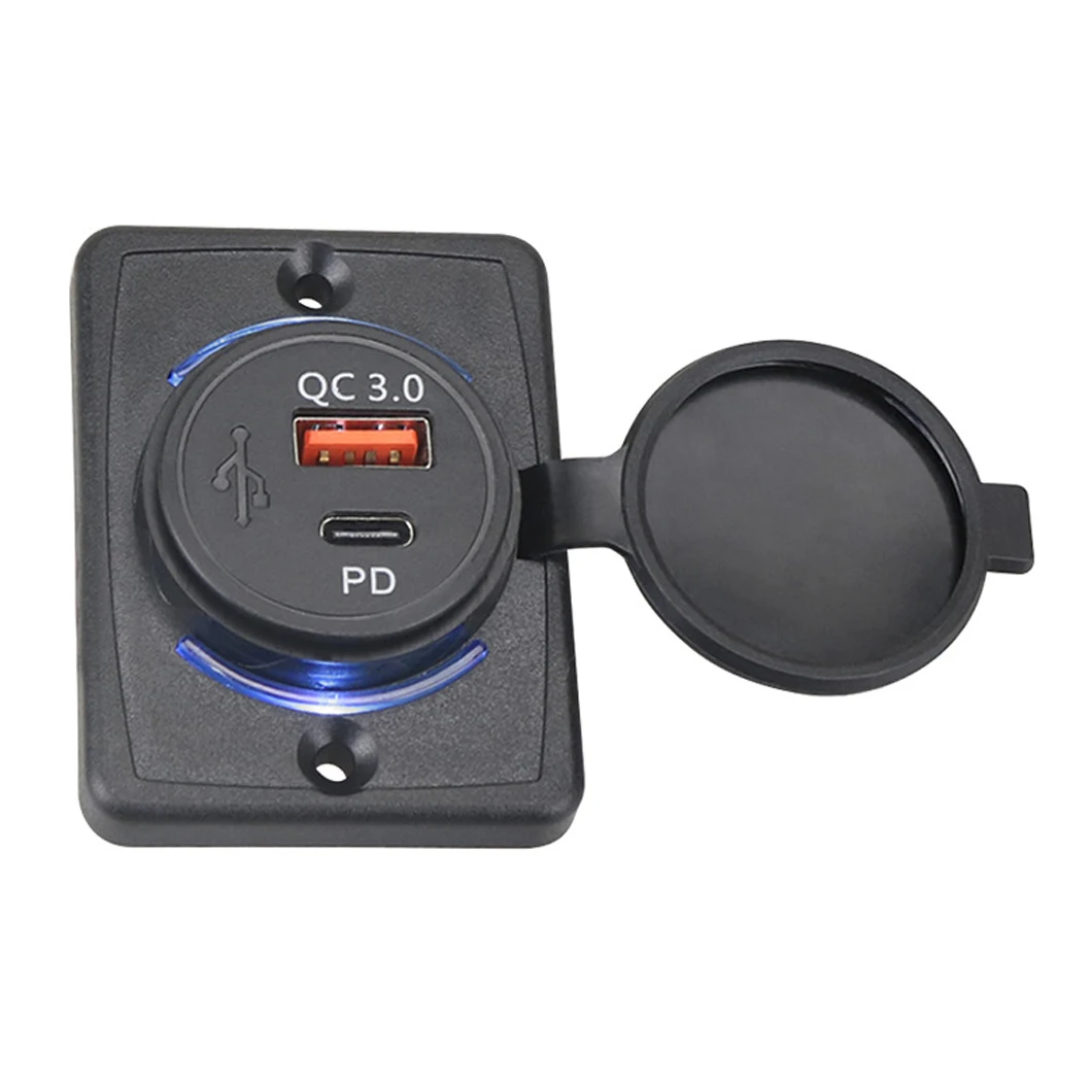 ABILKEEN C 12V 24V Panel Mount QC3.0 USB Socket and PD Type-C Socket Marine Boat Car Bus Seat USB Charging Port Bus USB Charger