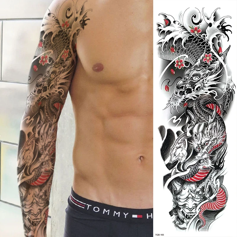 Wholesale Large Arm Sleeve 3D Tattoo Waterproof Temporary Tattoo Sticker Lion Crown King RoseWild Wolf Tiger Men Full Skull