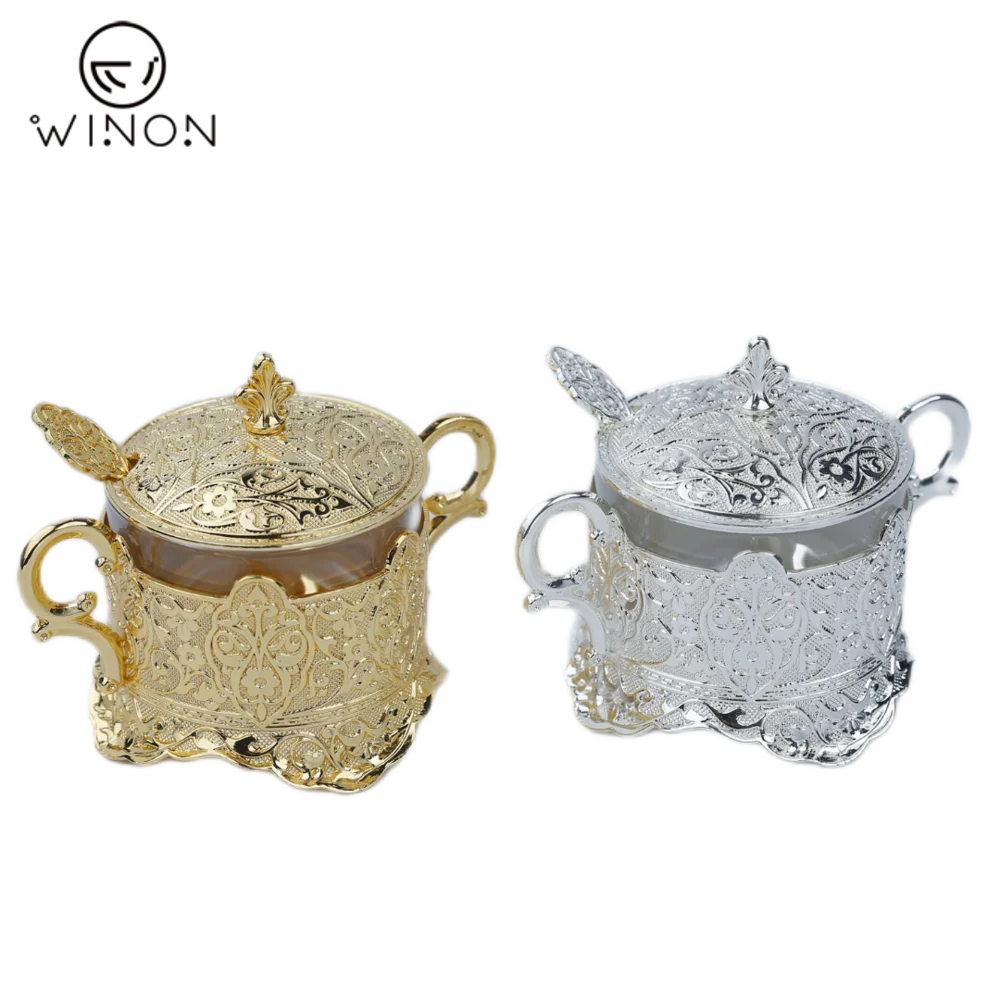 2022 Arabic Turkey Decorative Kitchen Canister  Floret Round Sugar Cup With Spoon