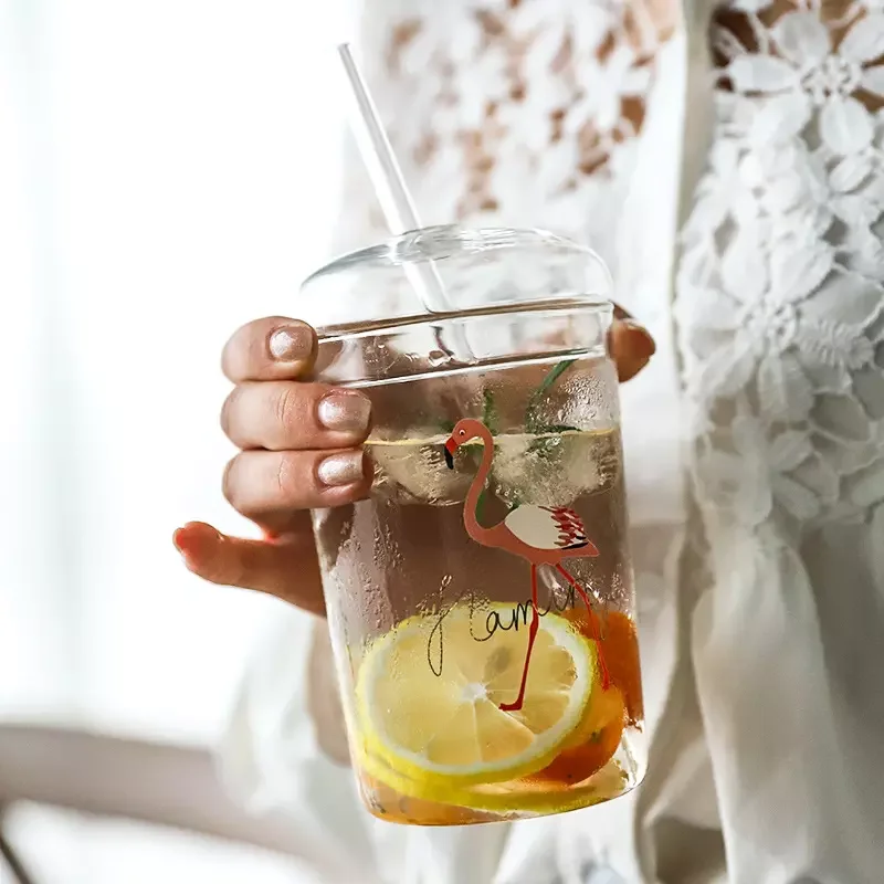 450ml Bubble Tea High Borosilicate Glass Water Cup Reusable Juice Smoothie Boba Cup Clear Glass Tumbler With Straw
