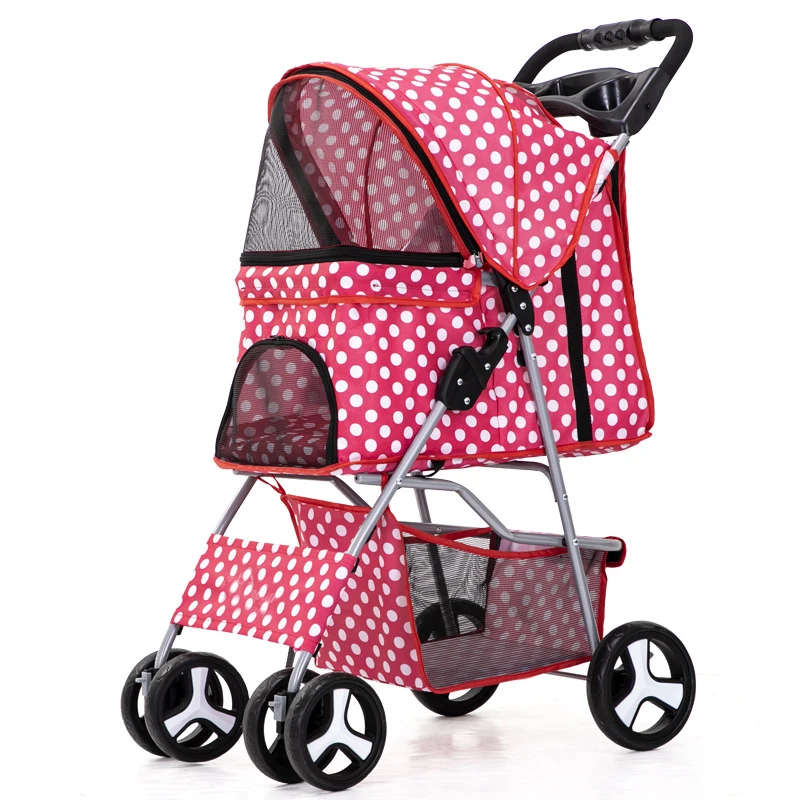Wholesale Luxury Detachable 4 Wheels One Hand Folding Dogs Carrier Trolley Cat Pet Stroller Detachable Travel Dog Stroller