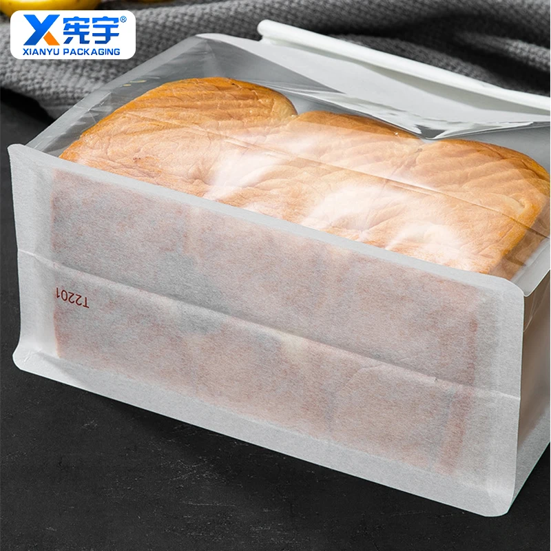Brown Kraft Paper Bread Bag Flat Bottom Bread Paper Bag With Window Disposable Packing Paper Bag Curled Sealed Printing Logo