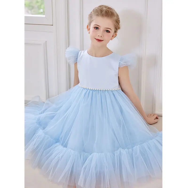 Custom Color New Fashion Ruffle Sleeve Princess Ball Gown Pattern Kids Birthday Wedding Party Tulle Flower princess girl dress