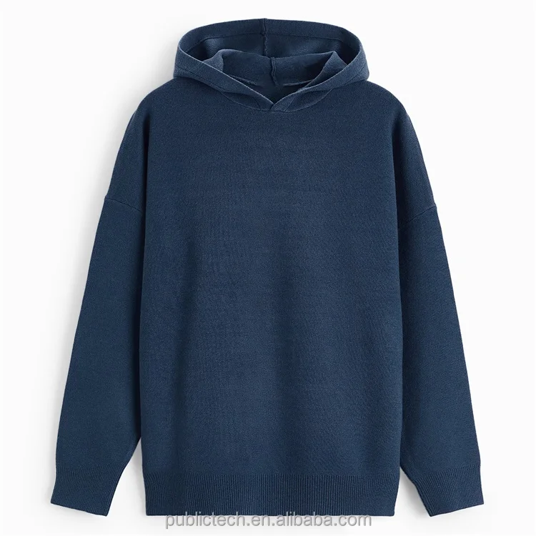 Custom 53% viscose 27% polyester 20% nylon street style fashion casual knit hoodie for men