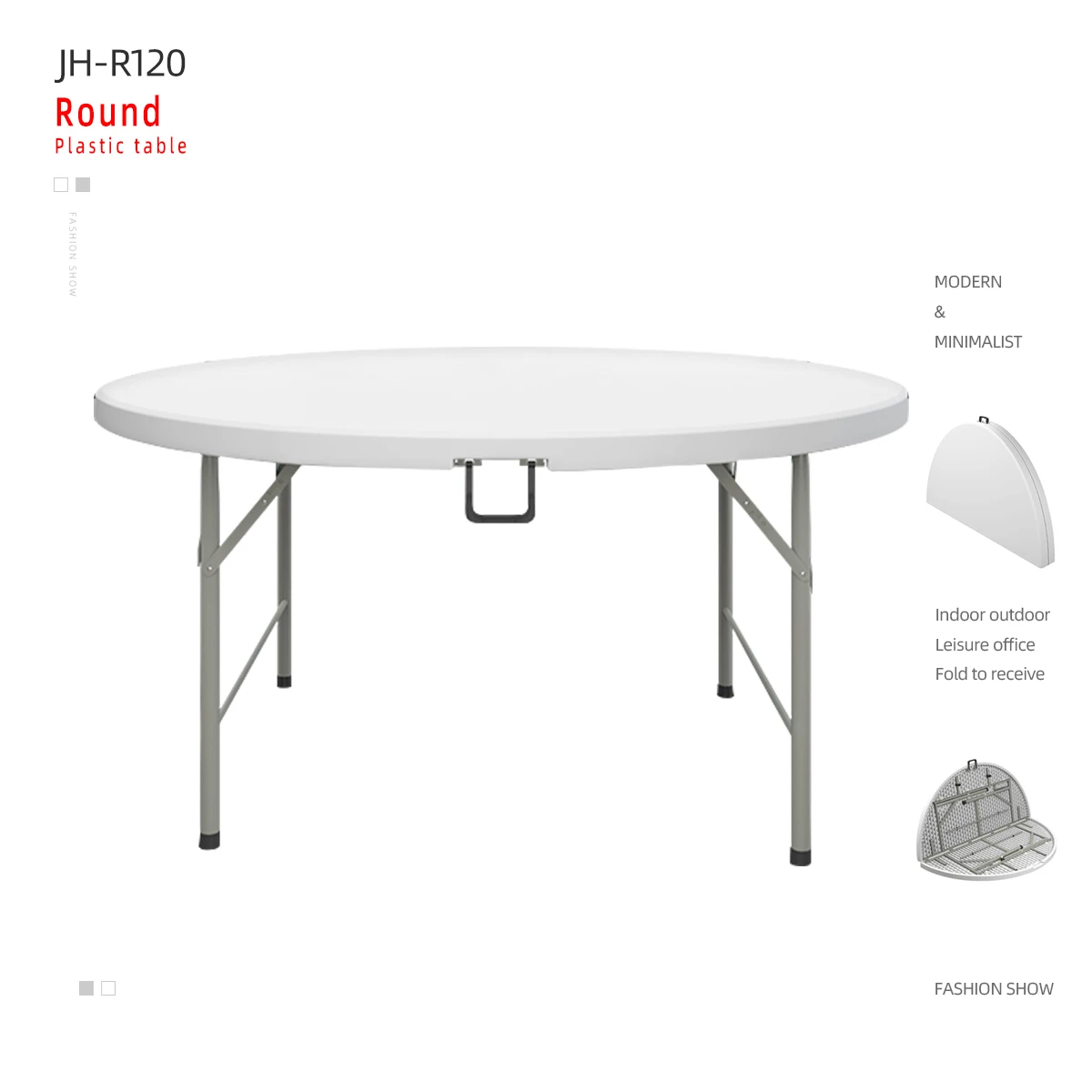 Factory Direct Sale 4ft 122cm White 10 8 People OEM HDPE plastic banquet round folding Party Tables For Events