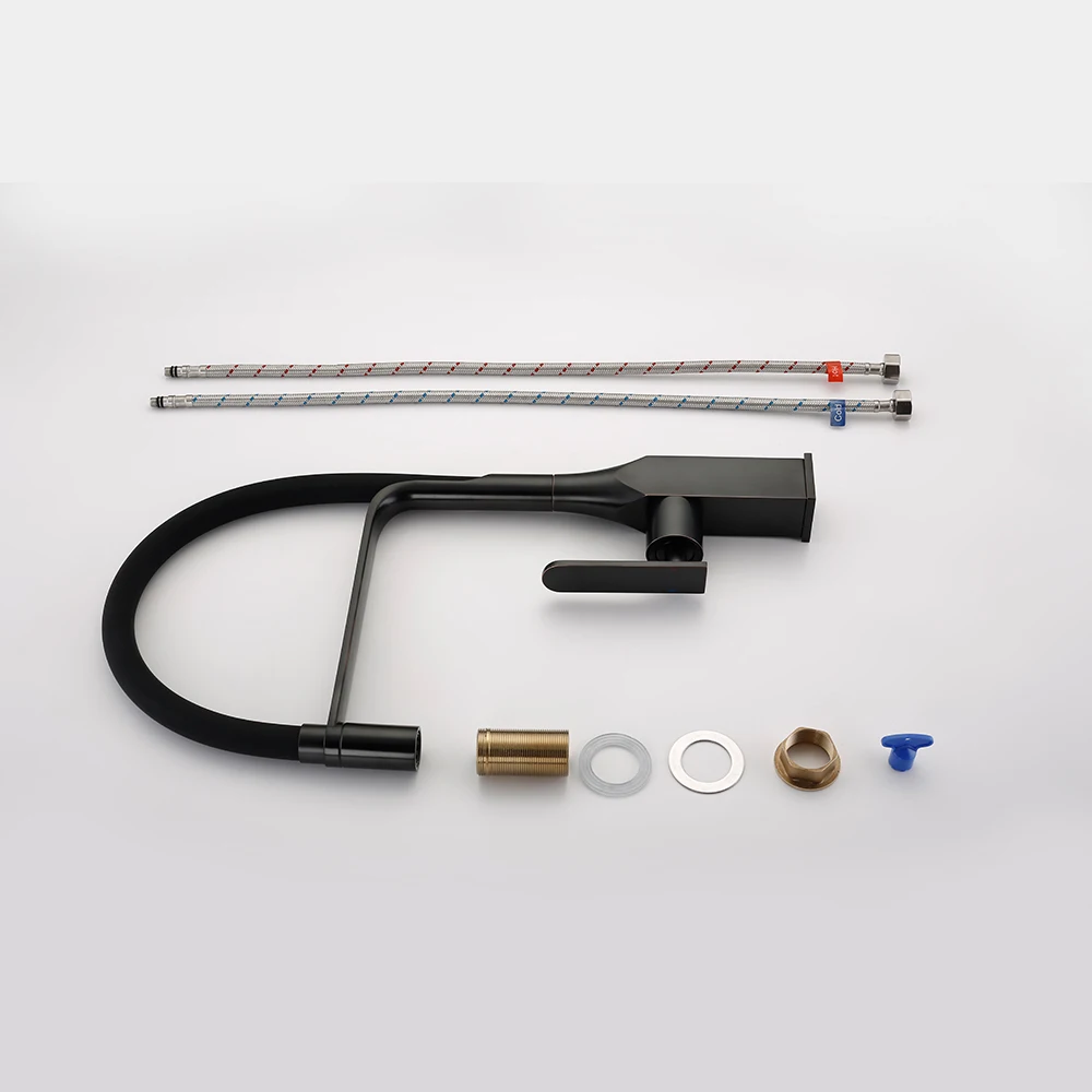 YUNDOOM OEM Torneira Spring Single Handle Black Square Body Brass Hot Cold Water Mixer Tap Kitchen Faucet