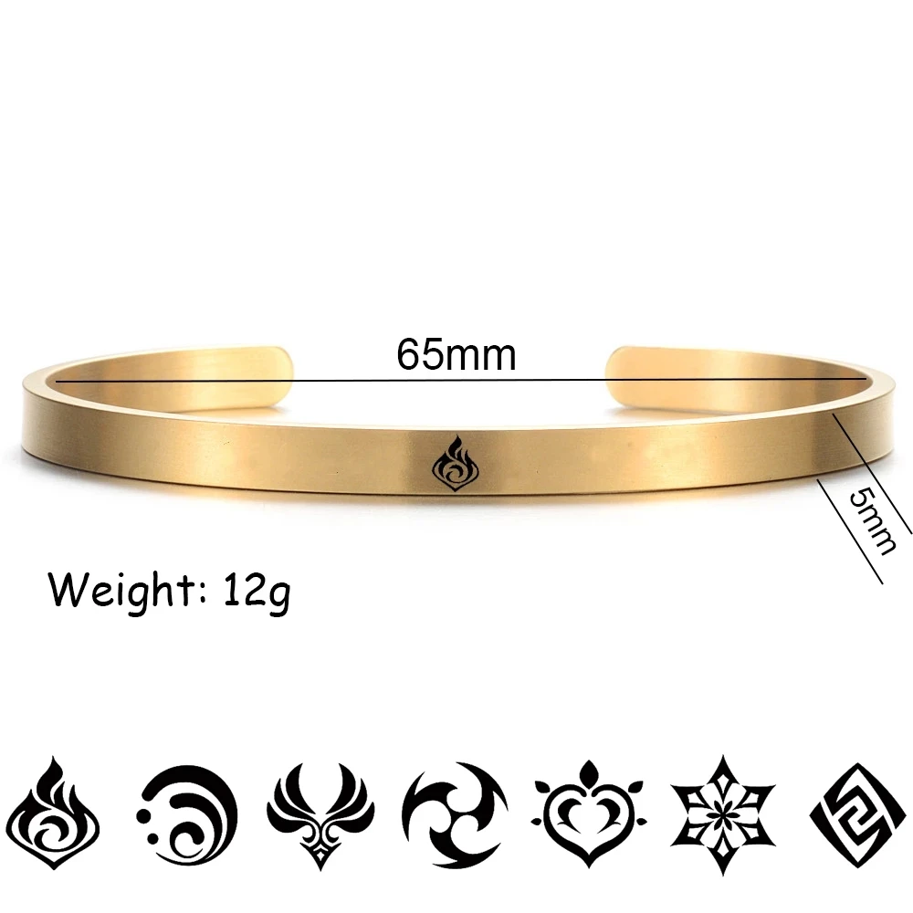 Game Genshin Impact Bracelets Women Men Engraved 7 Elemants Signs Stainless Steel Cuffs Original Jewelry Anime Accessories Gifts
