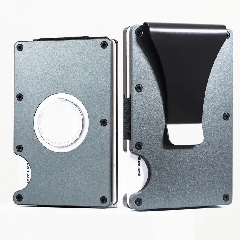 Ultra Slim Aluminum Alloy RFID Blocking Card Holder With Airtag Holder For Apple Anti Lost Device