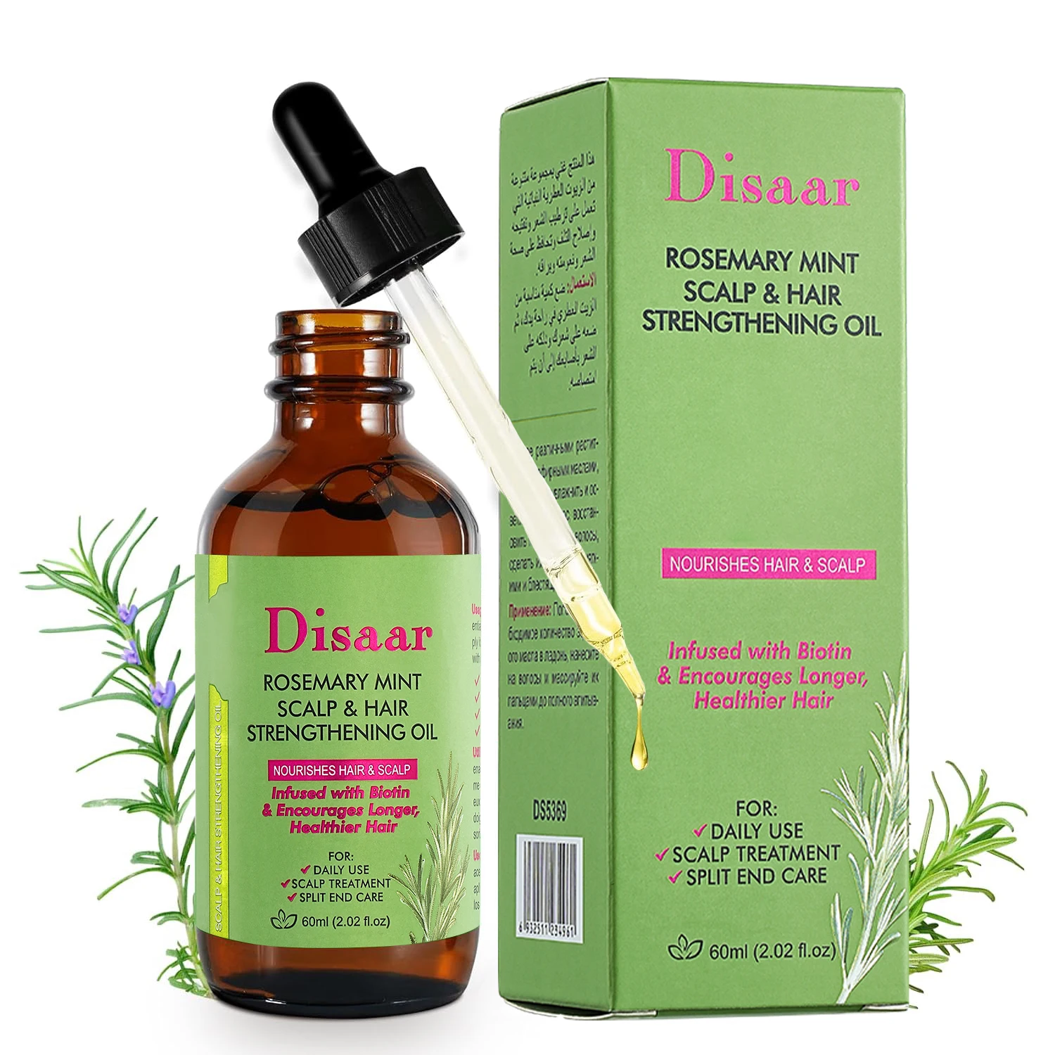 Disaar Wholesale Rosemary Mint Scalp & Hair Strengthening Oil Private Label Rosmary Oil Nourishes Hair Scalp Smooths Split Ends