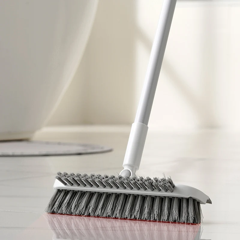 Floor Scrub Brush with Long Handle 3 in 1 Scrape and Heavy-Duty Stiff Bristle Scrubber Brush for Cleaning Shower Bathroom Patio