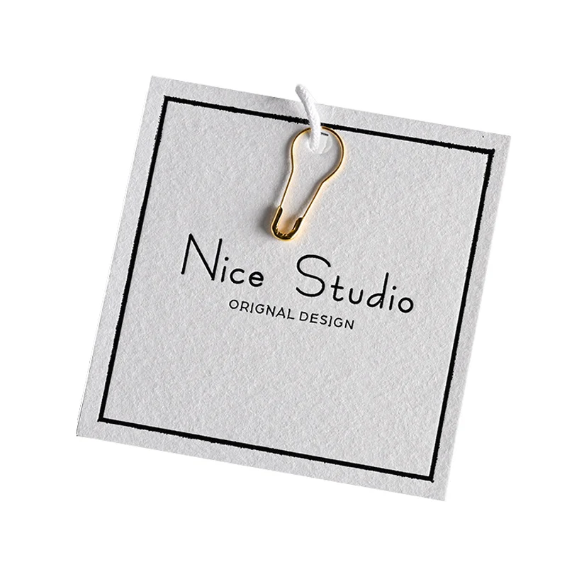 Cheap Custom Design Black Printing Name Logo Paper Small Garment Hangtag Labels With String