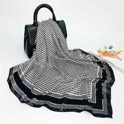 Женский дизайнерский шелковый шарф 90*90 см, квадратный атласный шелковый шарф с принтом «гусиная лапка»