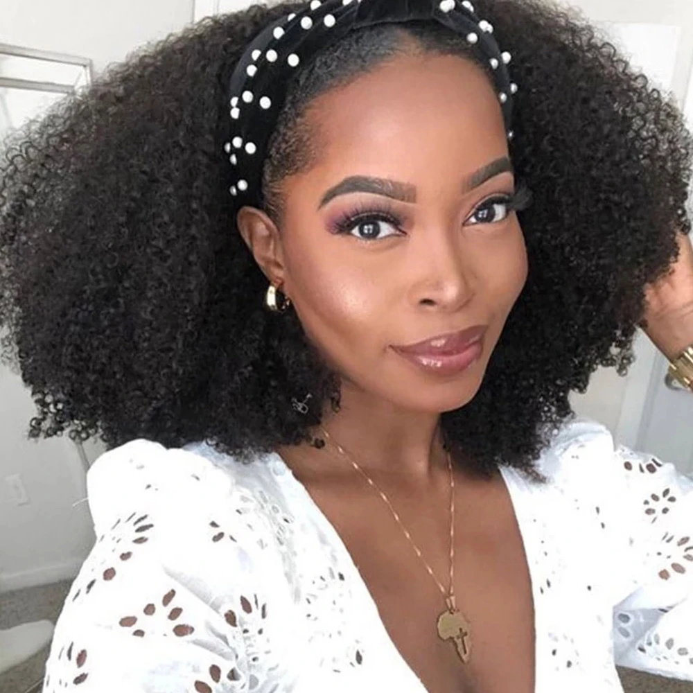 Kbeth Afro Kinky Curly Headband Wig Human Hair Brazilian Headband Wig For Women No Glue No Gel Full Machine Made Wig Vendor