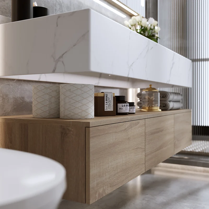 New Arrival Marble Counter Top Bathroom Cabinet with Large Storage Space Durable Mirror Cabinet