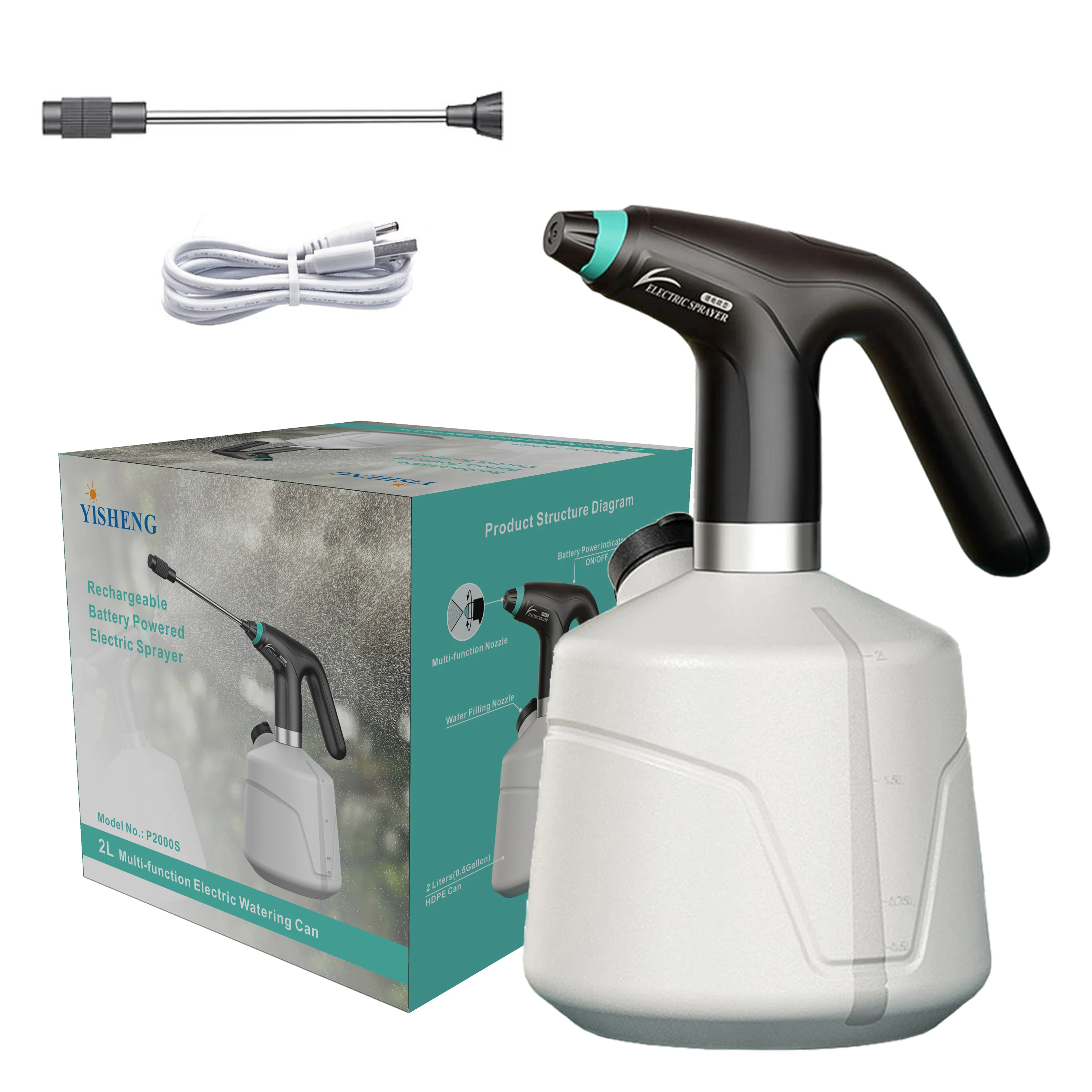 Handheld Electric Garden Sprayer For Adjustable Nozzle Plastic Electric Battery Spray Bottle 2L Household Garden Sprayer