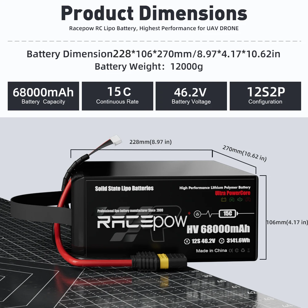358wh/kg solid state li-ion battery 23.1V 46.2V 6S 12S 66000mAh 68000mAh 74000mAh 80000mAh Cargo/VTOL/evtol/ Heavy lift drone