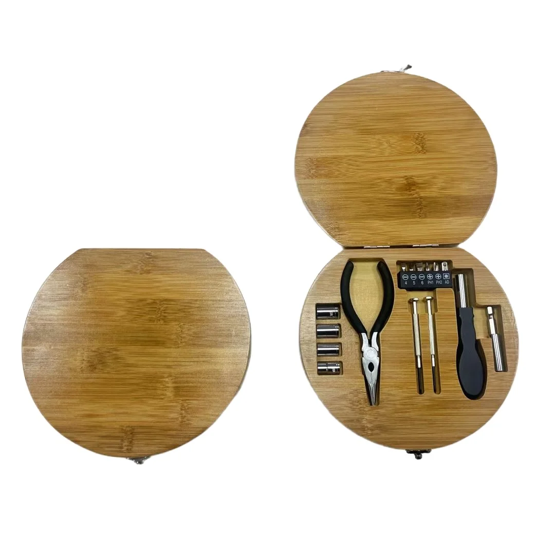 15pcs round cork wood case hand tool set