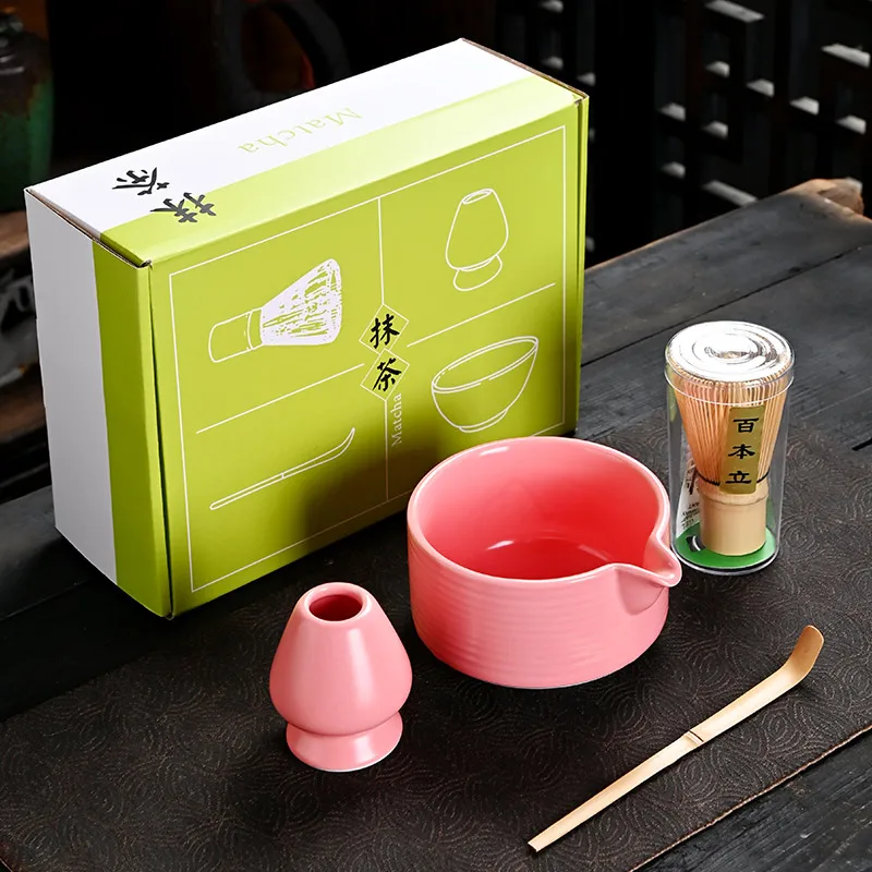 New Japanese Style High Quality Bamboo Scoop Ceramic Bowl Premium Custom Matcha Bowl Set