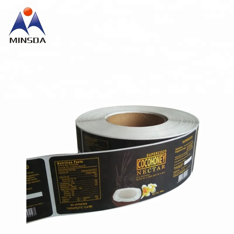 Minsda custom printing  coconut oil bottle packaging label sticker with logo self adhesive label
