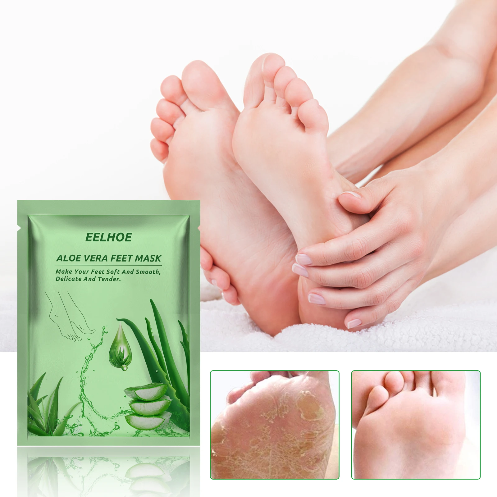 EELHOE Aloe Vera Feet Mask Skin Moisturizing Whitening Repairing Cocoons Peeling Exfoliating Anti Crack Heel Foot Mask 1Pair