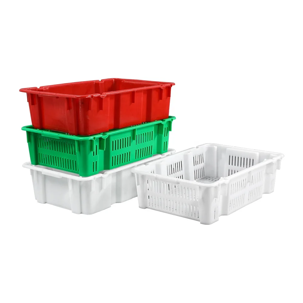 Superior space saving stackable and nestable vented plastic meat crate for food processing and storage