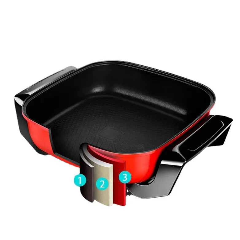 Electric hot pot square integrated household portable non-stick electric cooking pot multi-functional frying pan