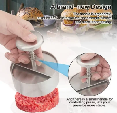 Adjustable Burger Press Patty Maker Stainless Steel Hamburger Press for Meat, BBQ, Homemade Hamburger