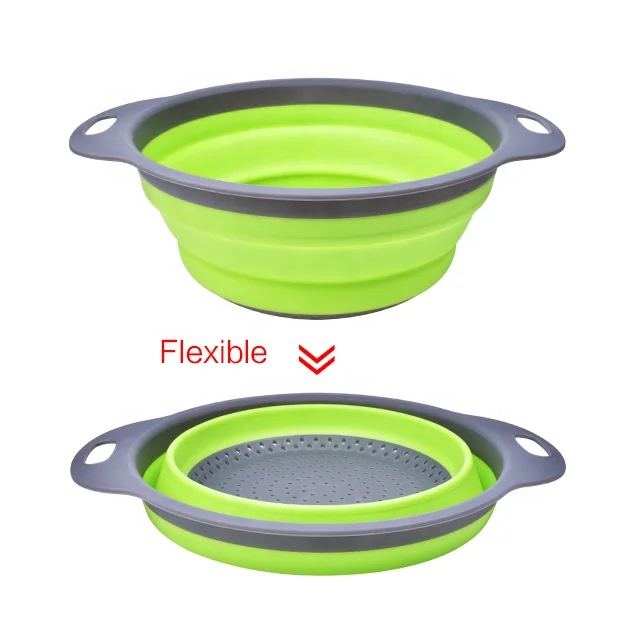 Fruit Vegetable Collapsible Kitchen Drain Basket For Straining Water Plastic Round Folding Washing Basket