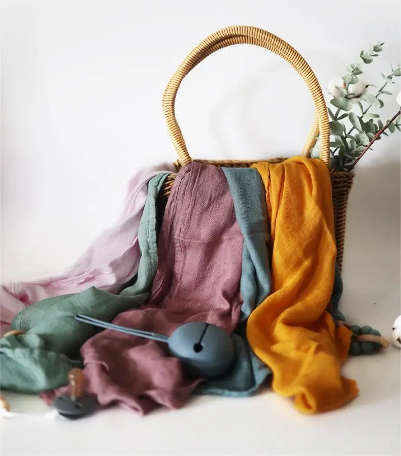 Solid Color 100% Organic Bamboo Cotton Blankets Baby Muslin Swaddle Wrap Baby 2-Layer Swaddle Blanket