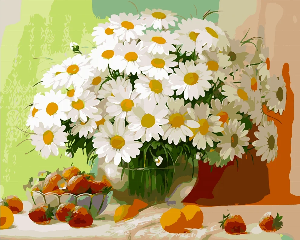 China Factory Customize 40x50cm Daisy Vase Flower DIY Painting by Numbers for Adults Designs Coloring Canvas Oil Painting Kits