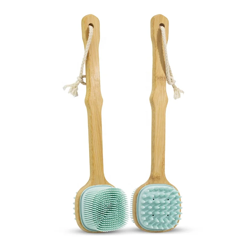 Long Handle Bamboo Charcoal Fiber Bath Brush With Non-slip Wooden Handle Back Shower Scrubber Loofah Bath Sponge Body Brush