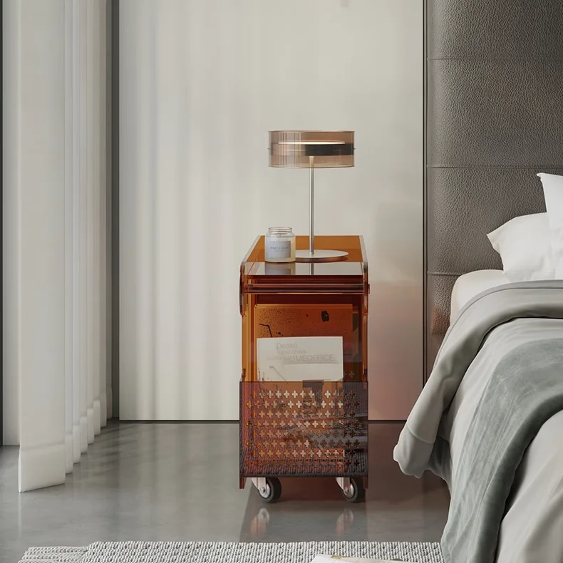 Light Luxury Bus Trolley Movable Living Room Sofa Side Table Bedroom Narrow Acrylic Nightstand