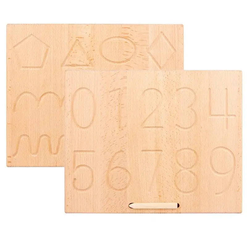CHCC Wooden Calligraphy Practice Board Early Education Montessori Digital Alphabet Geometric Figure Blind Writing Board