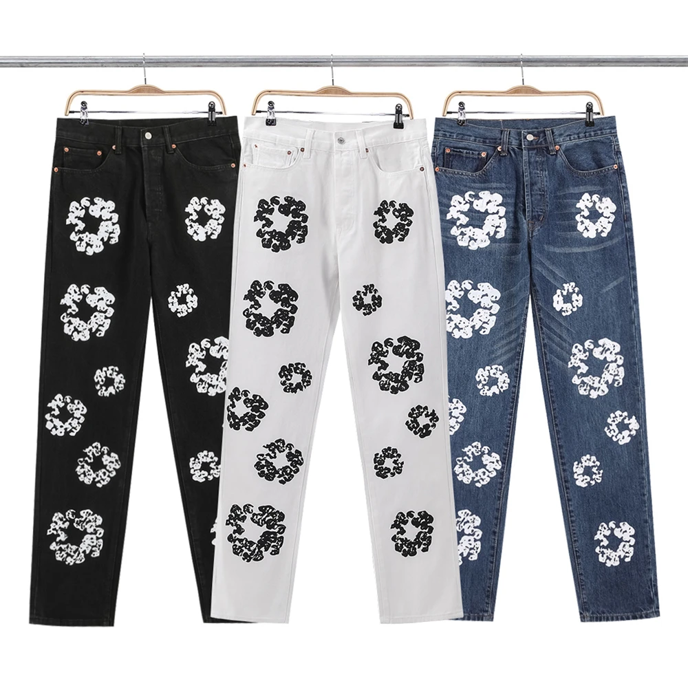 DENIM TEARS Kanye spring high street Kanye west with the same wash hip hop printed kapok full print straight ins casual jeans