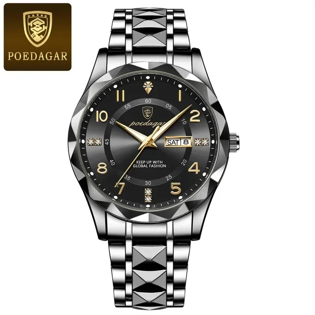 New Fashion POEDAGAR 858 Business Men Watch Quartz Sports Waterproof Watches Luminous Chronograph Man Stainless Steel Watches
