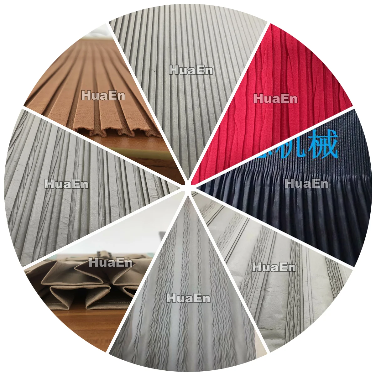 China HuaEn garment factory cloth textile fabric nylon poplin silk spandex polyester fiber fir flat waffle pleat machine