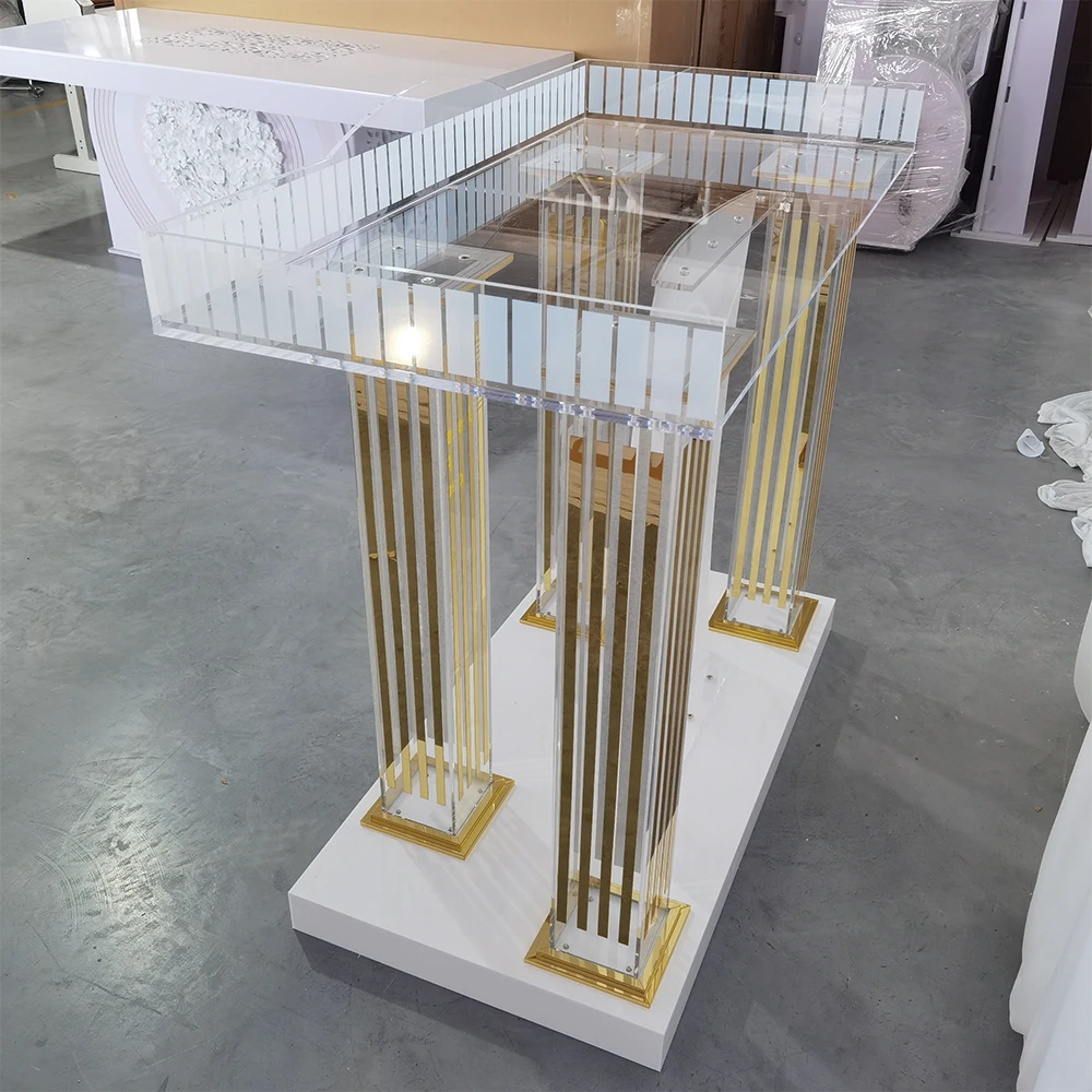 AnnieLu Transparent Acrylic Podium with Wheels pulpits for Churches Rolling Podium Floor Podium for Conference Room Church
