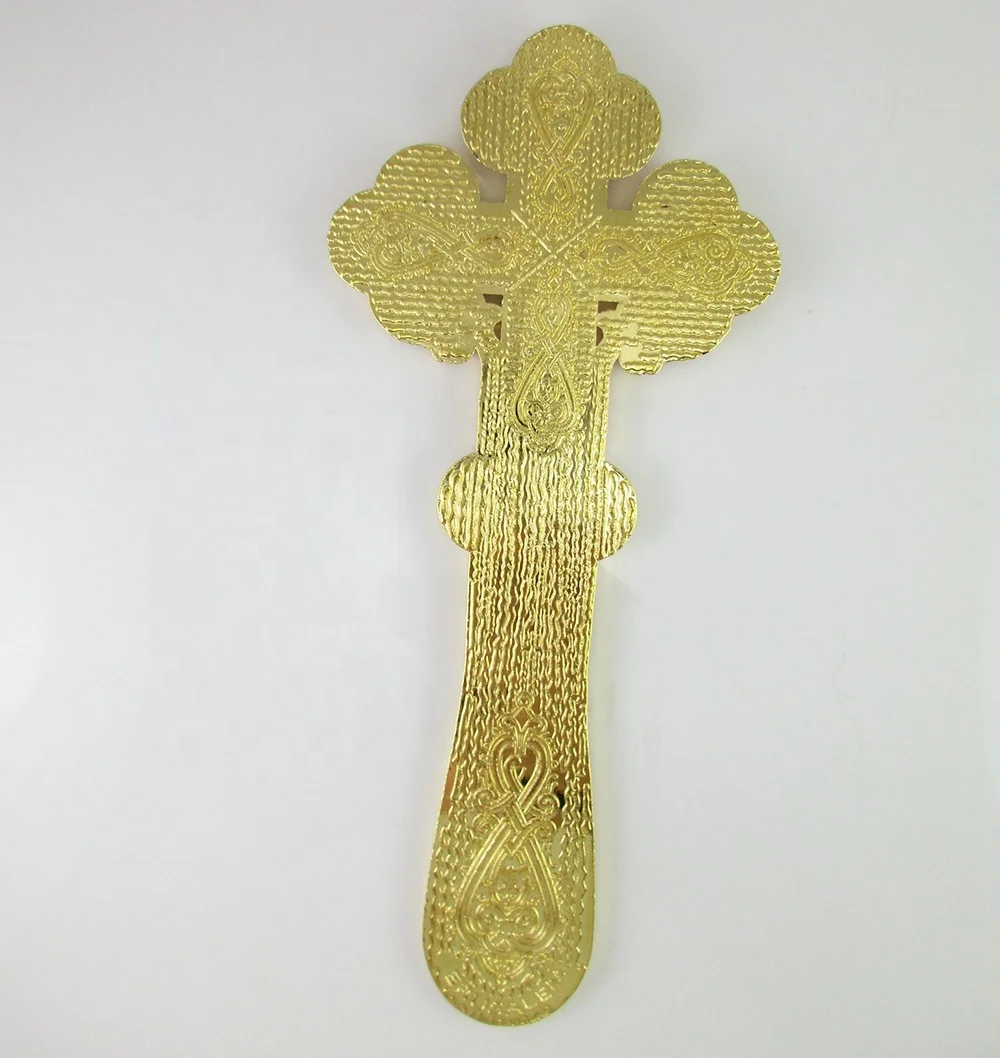 Orthodox Gold Plated Blessing Enamel Cruce Binecuvantare Aurita Hand Prayer Cross