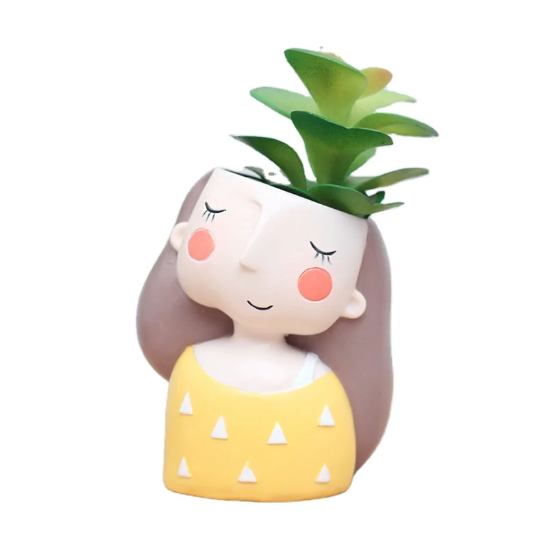 Succulent Cute Cartoon Girl Resin Flowerpot Home Gardening Desktop Plant Pot vase bonsai pot for plant