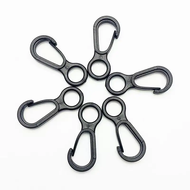 8mm O ring Black Mini Plastic strap belt carabiner Hook with Loop for Tent Accessories swivel Snap Hook Plastic Clip buckle Hook