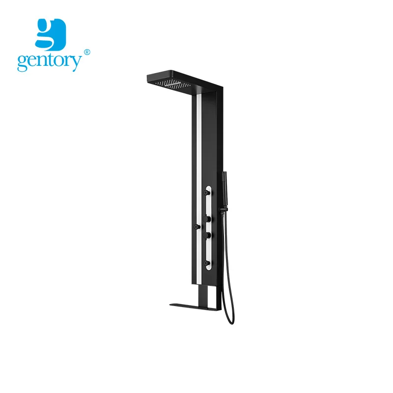 2024 Gentory Black White New Design Modern High Pressure Massage Thermostatic Shower Panel Set  GS027