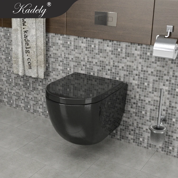 Bathroom Round Wall Hung Black  Toilet Ceramic