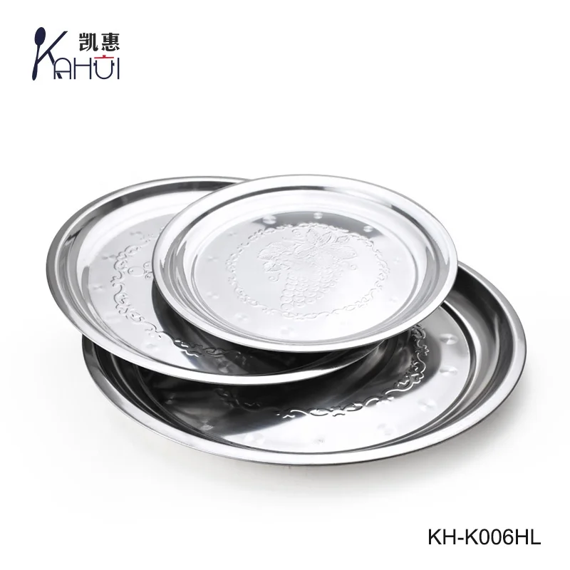 Food-grade stainless steel food serving tray metal plate dish with grape pattern for household and restaurant