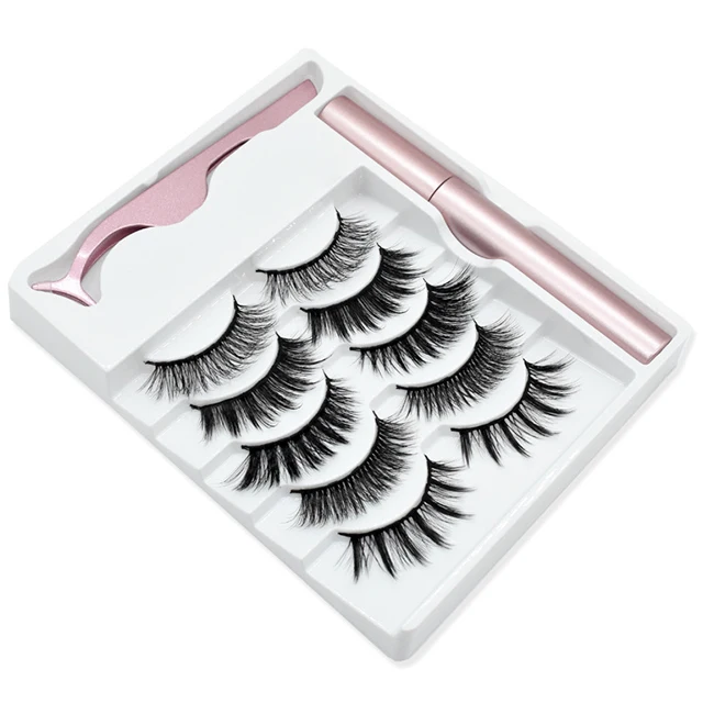 Wholesale Magnetic Eyelashes with Eyeliner 5 Pairs Reusable Fake Eyelashes Magnetic Eyeliner