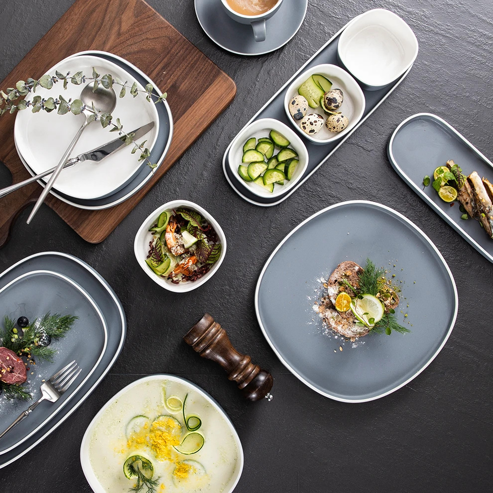 Stoneware Dishes Plate Bowl Crockery Dinnerware Vajjila Geschirr Tableware Teller Set  Grey Nordic  Irregular Ceramic Dinner Set